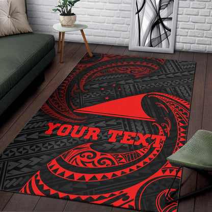 Tokelau Polynesian Custom Personalised Area Rug - Red Tribal Wave
