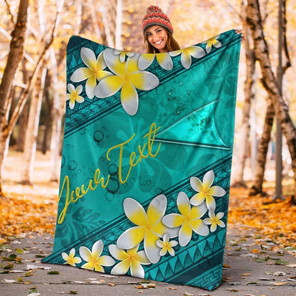 Tokelau Polynesian Custom Personalised Blanket - Plumeria With Blue Ocean
