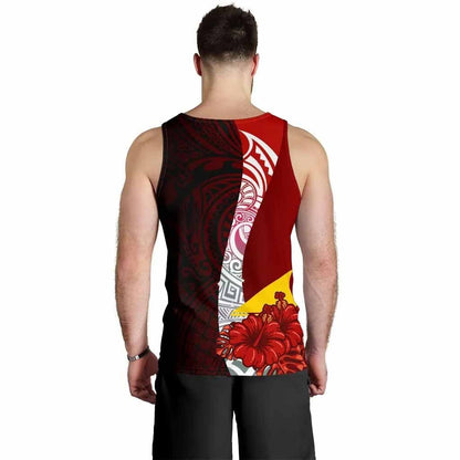 Tokelau Polynesian Custom Personalised Men Tank Top - Coat Of Arm With Hibiscus