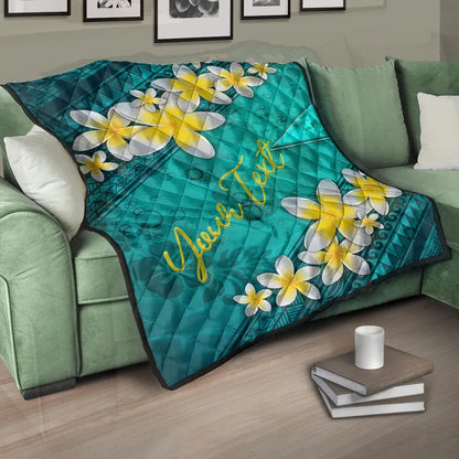 Tokelau Polynesian Custom Personalised Quilt - Plumeria With Blue Ocean
