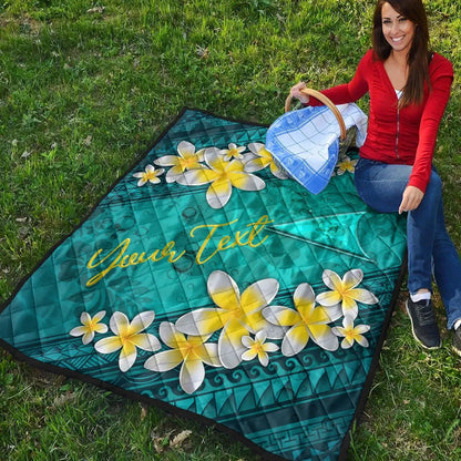Tokelau Polynesian Custom Personalised Quilt - Plumeria With Blue Ocean