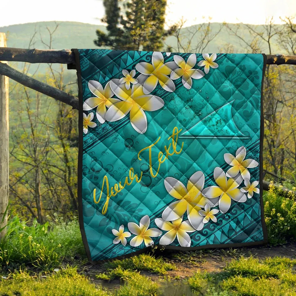 Tokelau Polynesian Custom Personalised Quilt - Plumeria With Blue Ocean