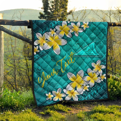 Tokelau Polynesian Custom Personalised Quilt - Plumeria With Blue Ocean