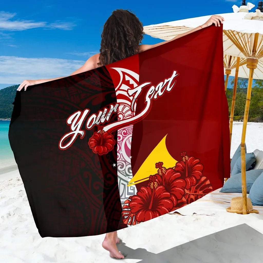 Tokelau Polynesian Custom Personalised Sarong - Coat Of Arm With Hibiscus