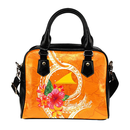 Tokelau Polynesian Custom Personalised Shoulder Handbag - Orange Floral With Seal