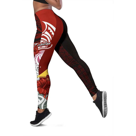 Tokelau Polynesian Legging  - Coat Of Arm With Hibiscus
