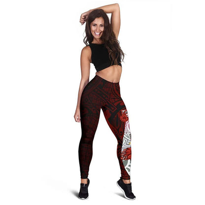 Tokelau Polynesian Legging  - Coat Of Arm With Hibiscus