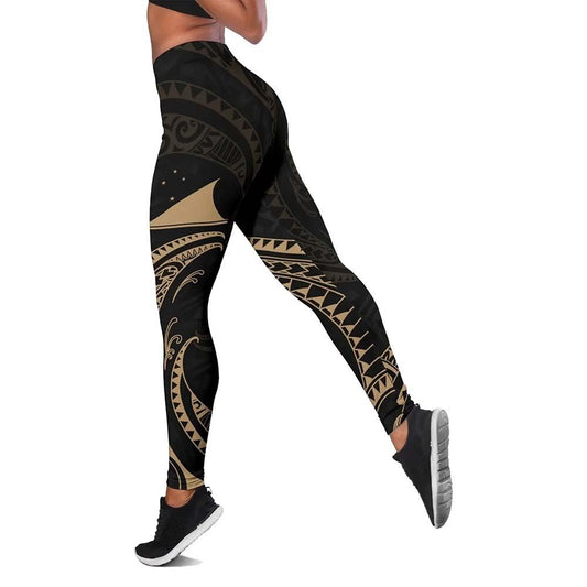 Tokelau Polynesian Legging - Gold Tribal Wave