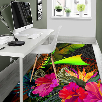 Tokelau Polynesian Personalised Area Rug - Hibiscus and Banana Leaves
