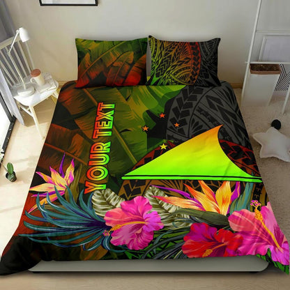 Tokelau Polynesian Personalised Bedding Set - Hibiscus And Banana Leaves