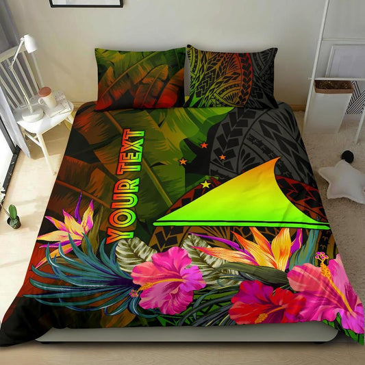 Tokelau Polynesian Personalised Bedding Set - Hibiscus And Banana Leaves