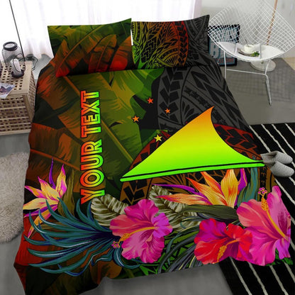 Tokelau Polynesian Personalised Bedding Set - Hibiscus And Banana Leaves