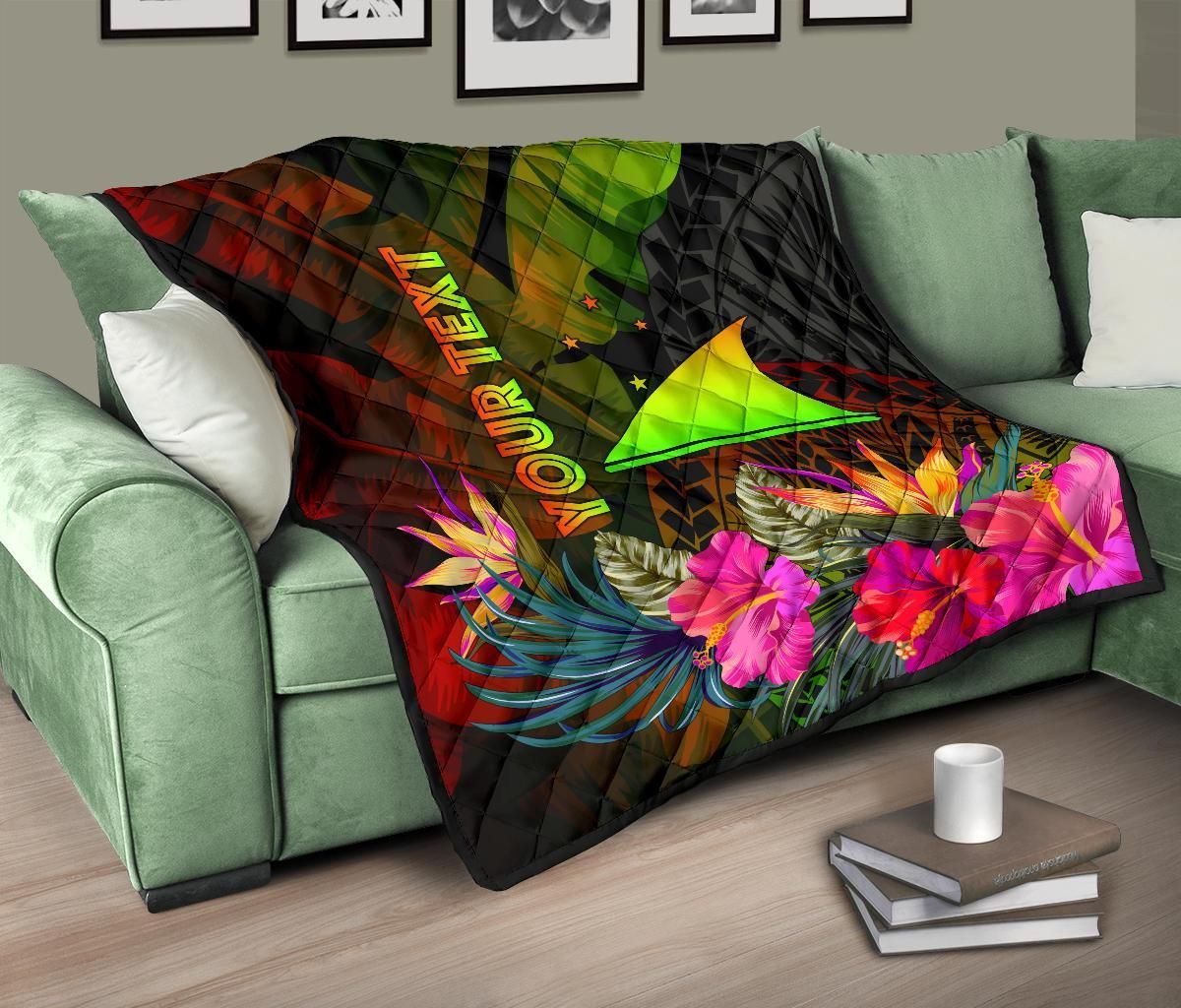 Tokelau Polynesian Personalised Premium quilt - Hibiscus and Banana Leaves