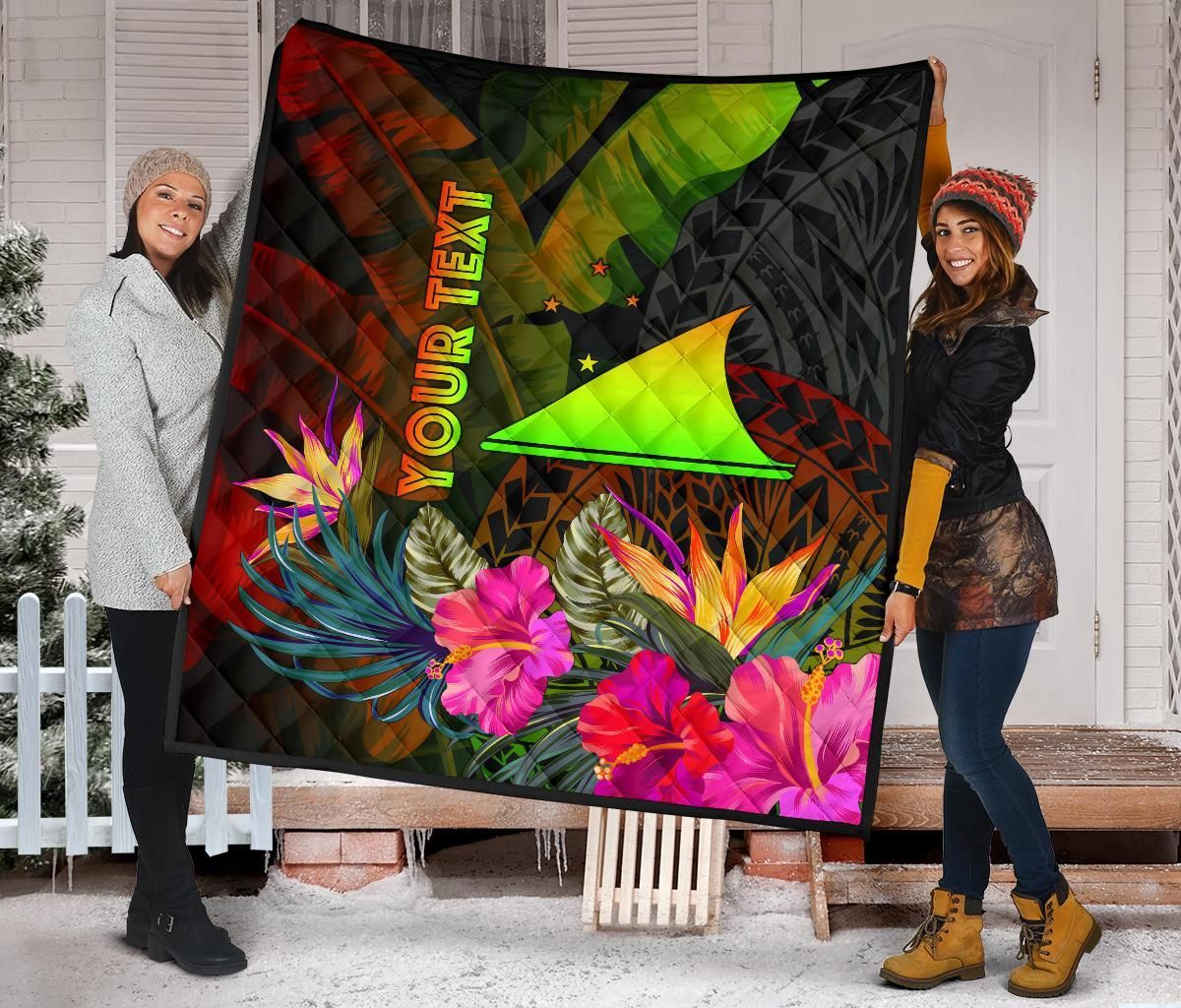 Tokelau Polynesian Personalised Premium quilt - Hibiscus and Banana Leaves