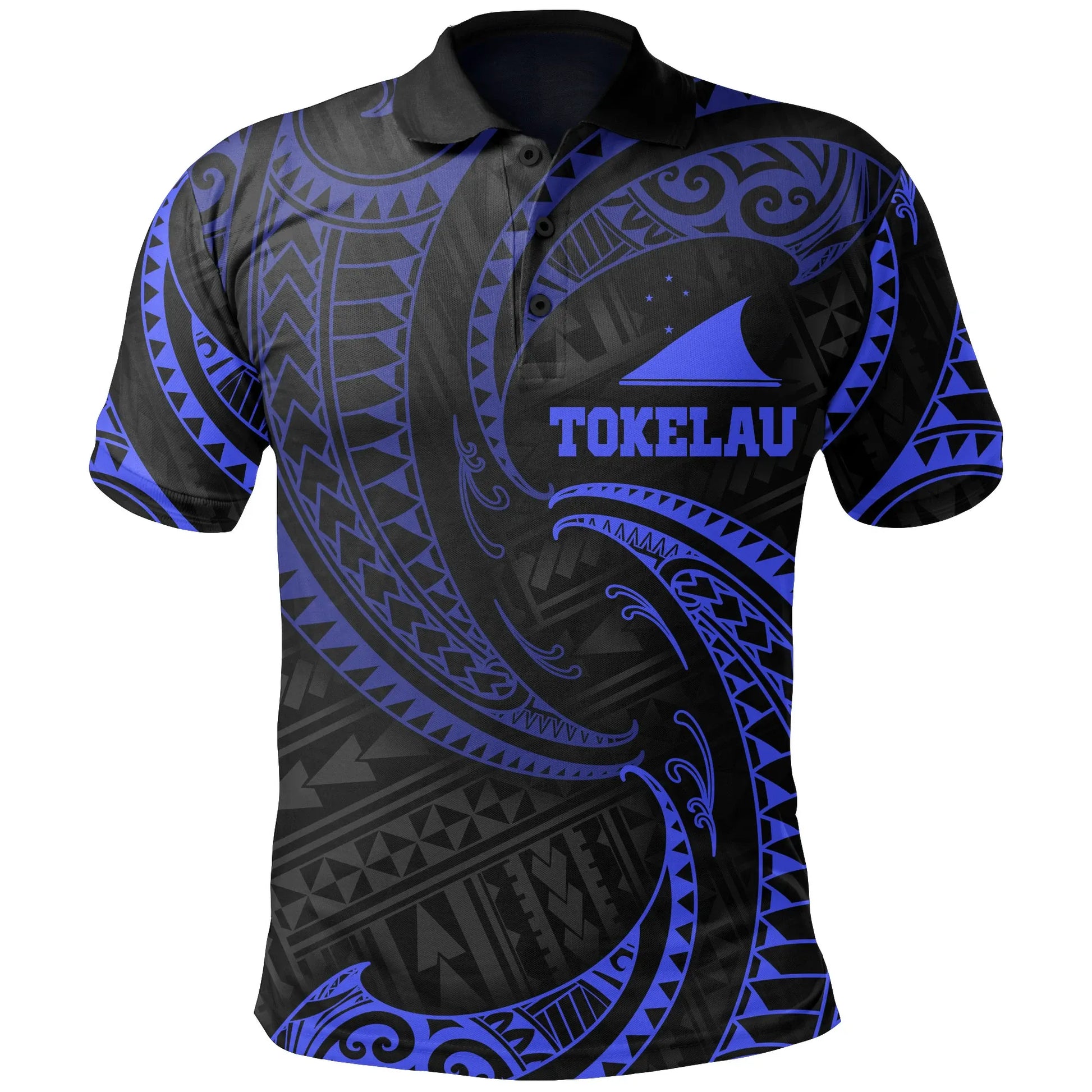 Tokelau Polynesian Polo Shirt - Blue Tribal Wave