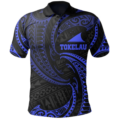 Tokelau Polynesian Polo Shirt - Blue Tribal Wave