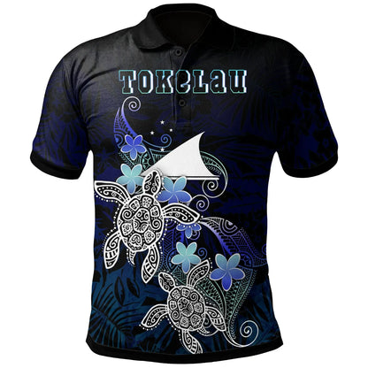 Tokelau Polynesian Polo Shirt - Blue Turtle Couple