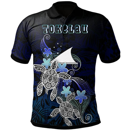 Tokelau Polynesian Polo Shirt - Blue Turtle Couple