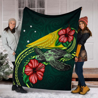 Tokelau Polynesian Premium Blanket - Green Turtle Hibiscus