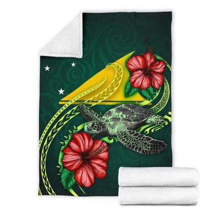 Tokelau Polynesian Premium Blanket - Green Turtle Hibiscus