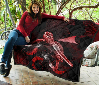 Tokelau Polynesian Premium Quilt - Turtle With Blooming Hibiscus Red