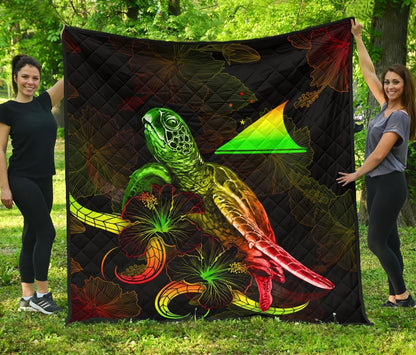 Tokelau Polynesian Premium Quilt - Turtle With Blooming Hibiscus Reggae