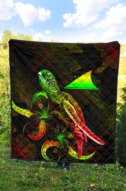 Tokelau Polynesian Premium Quilt - Turtle With Blooming Hibiscus Reggae