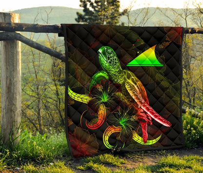 Tokelau Polynesian Premium Quilt - Turtle With Blooming Hibiscus Reggae