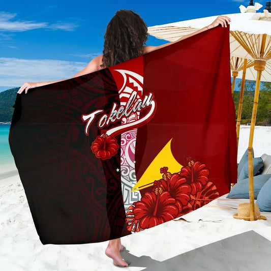 Tokelau Polynesian Sarong - Coat Of Arm With Hibiscus