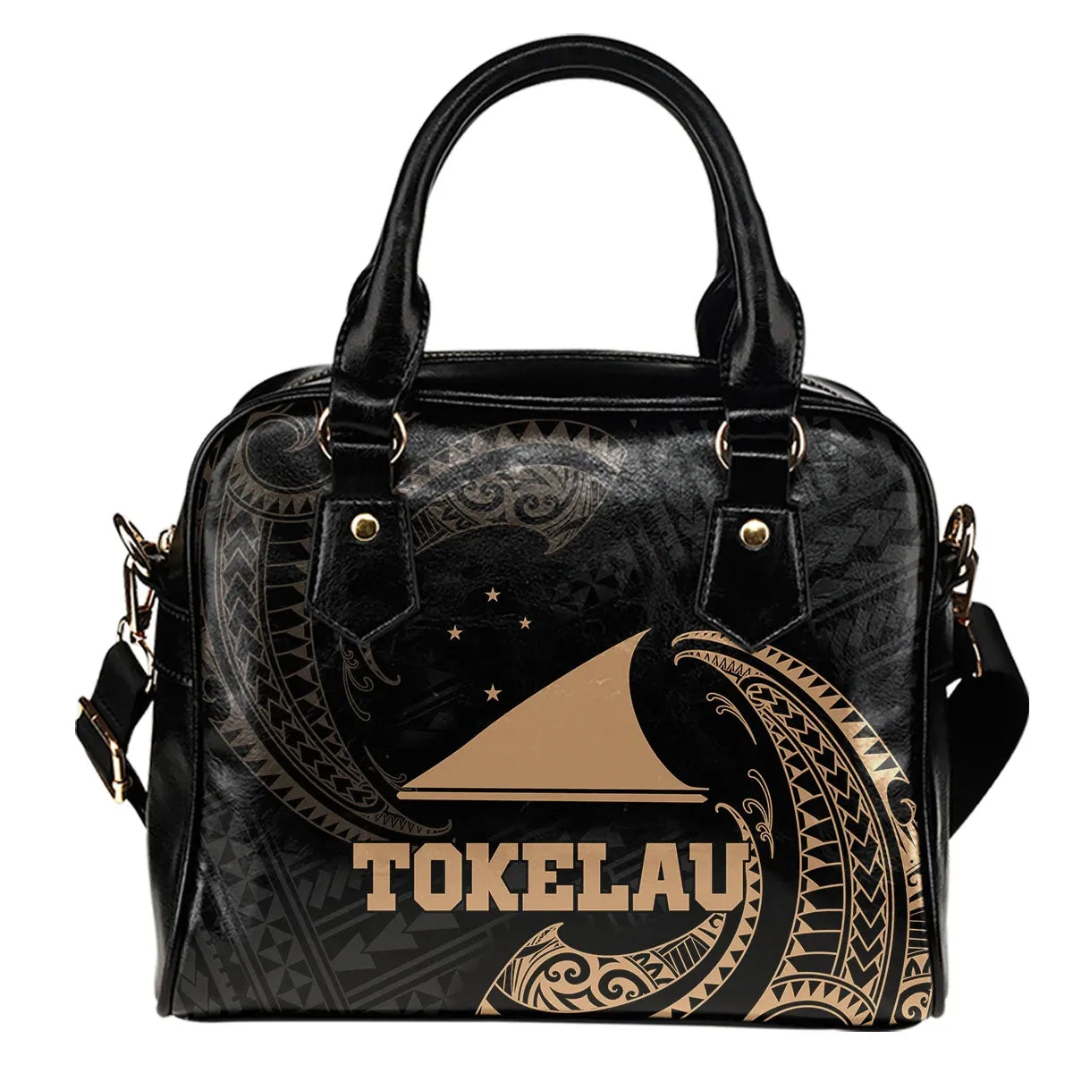 Tokelau Polynesian Shoulder Handbag - Gold Tribal Wave