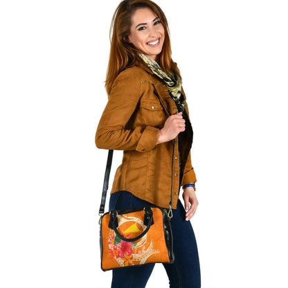 Tokelau Polynesian Shoulder Handbag - Orange Floral With Seal
