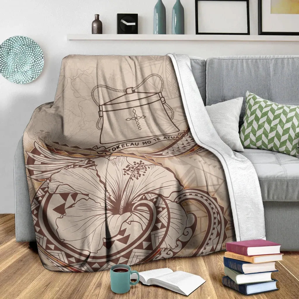 Tokelau Premium Blanket - Hibiscus Flowers Vintage Style