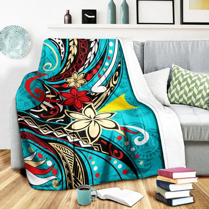 Tokelau Premium Blanket - Tribal Flower With Special Turtles Blue Color