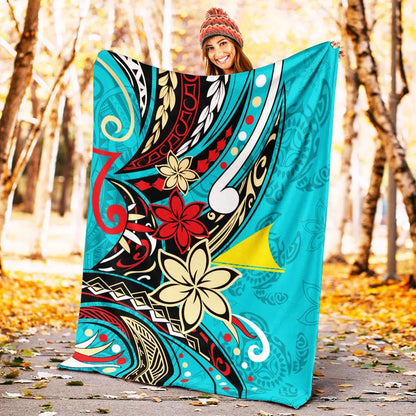 Tokelau Premium Blanket - Tribal Flower With Special Turtles Blue Color