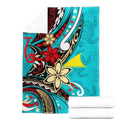 Tokelau Premium Blanket - Tribal Flower With Special Turtles Blue Color