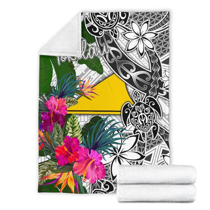 Tokelau Premium Blanket White - Turtle Plumeria Banana Leaf