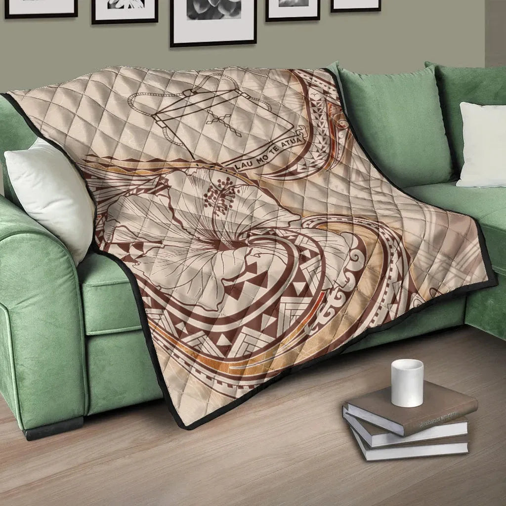 Tokelau Premium Quilt - Hibiscus Flowers Vintage Style
