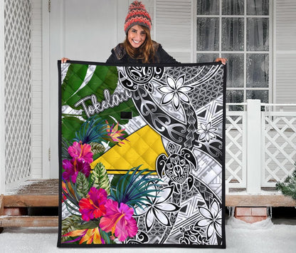 Tokelau Premium Quilt White - Turtle Plumeria Banana Leaf