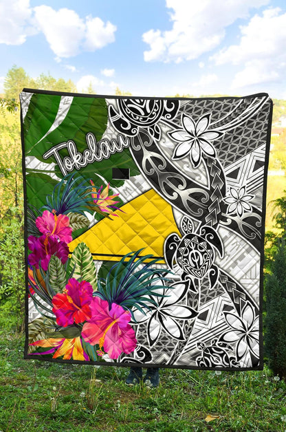 Tokelau Premium Quilt White - Turtle Plumeria Banana Leaf