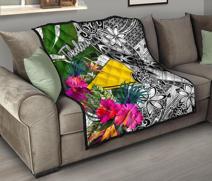 Tokelau Premium Quilt White - Turtle Plumeria Banana Leaf