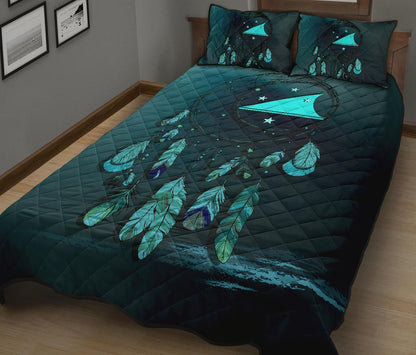 Tokelau Polynesian Quilt Bed Set Dreamcatcher Blue