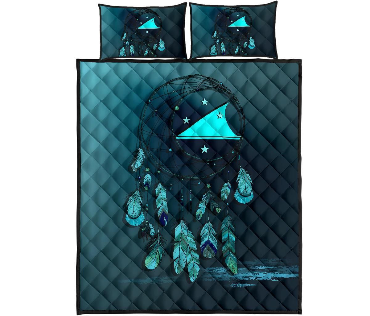 Tokelau Polynesian Quilt Bed Set Dreamcatcher Blue