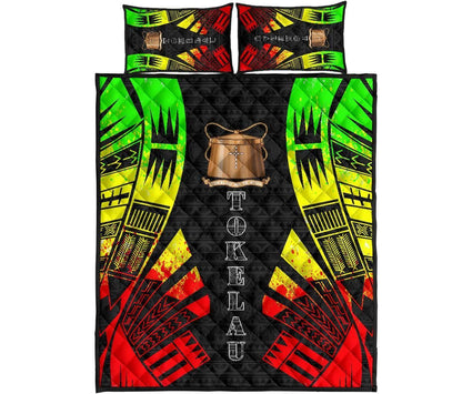 Tokelau Quilt Bed Set - Tokelau Coat Of Arms Reggae Tattoo Style