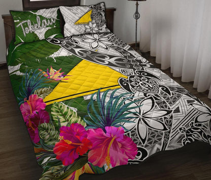 Tokelau Quilt Bed Set White - Turtle Plumeria Banana Leaf