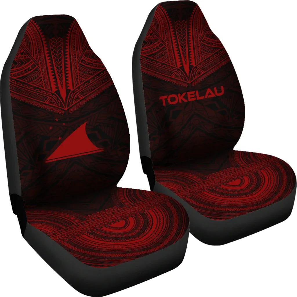 Tokelau Car Seat Cover - Tokelau Flag Polynesian Chief Tattoo Red Version