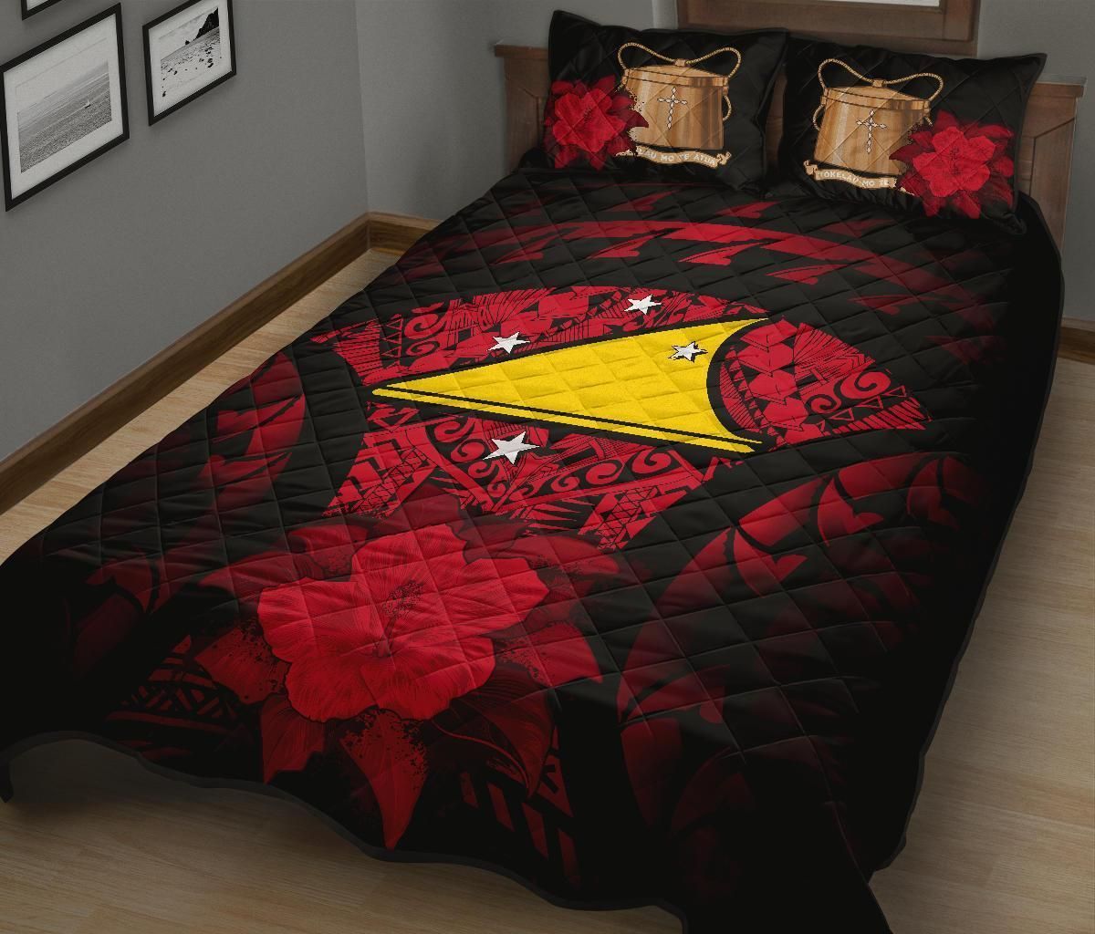 Tokelau Polynesian Quilt Bed Set Hibiscus Red