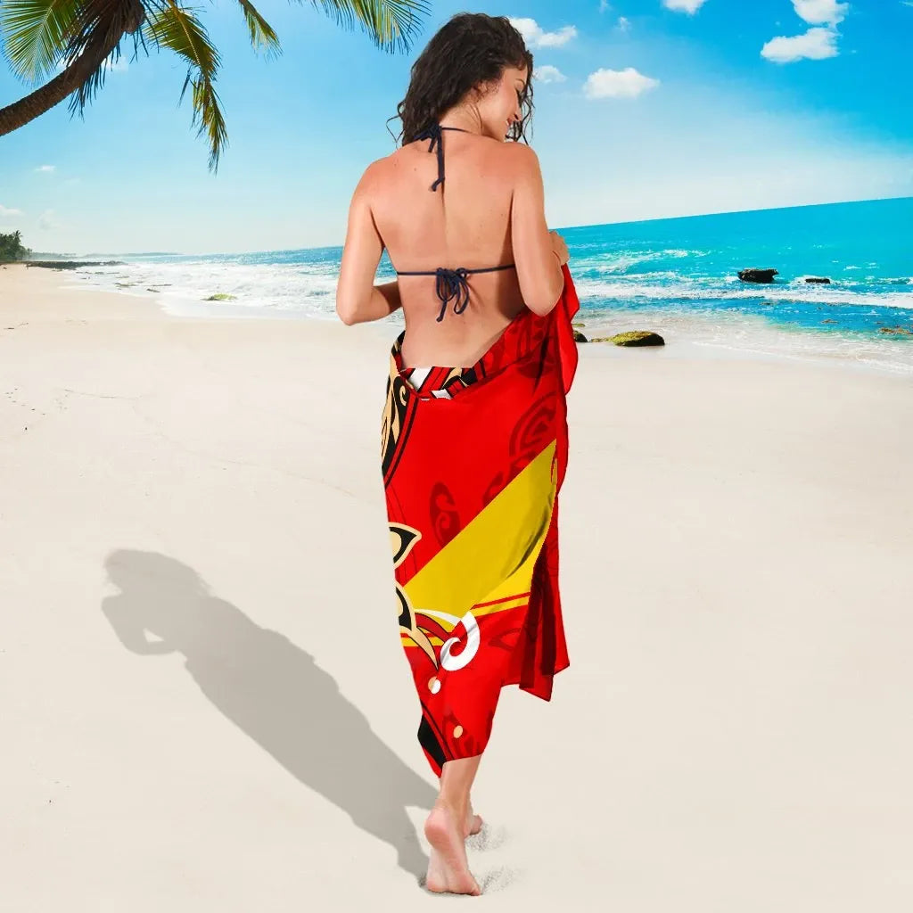 Tokelau Sarong - Tribal Flower With Special Turtles Blue Red