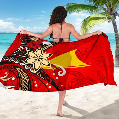 Tokelau Sarong - Tribal Flower With Special Turtles Blue Red