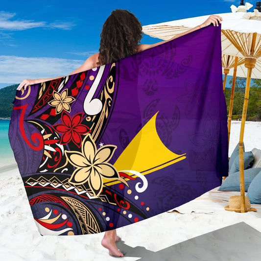 Tokelau Sarong - Tribal Flower With Special Turtles Purple Color