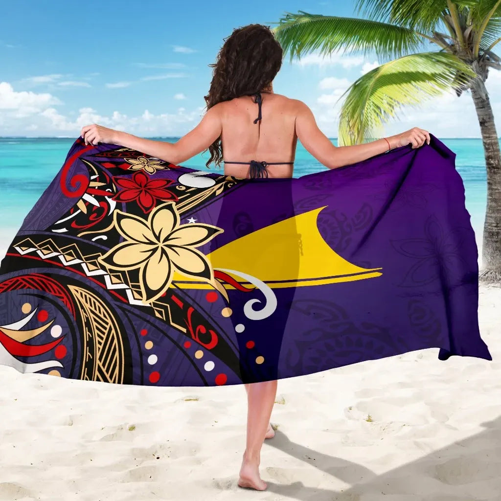 Tokelau Sarong - Tribal Flower With Special Turtles Purple Color